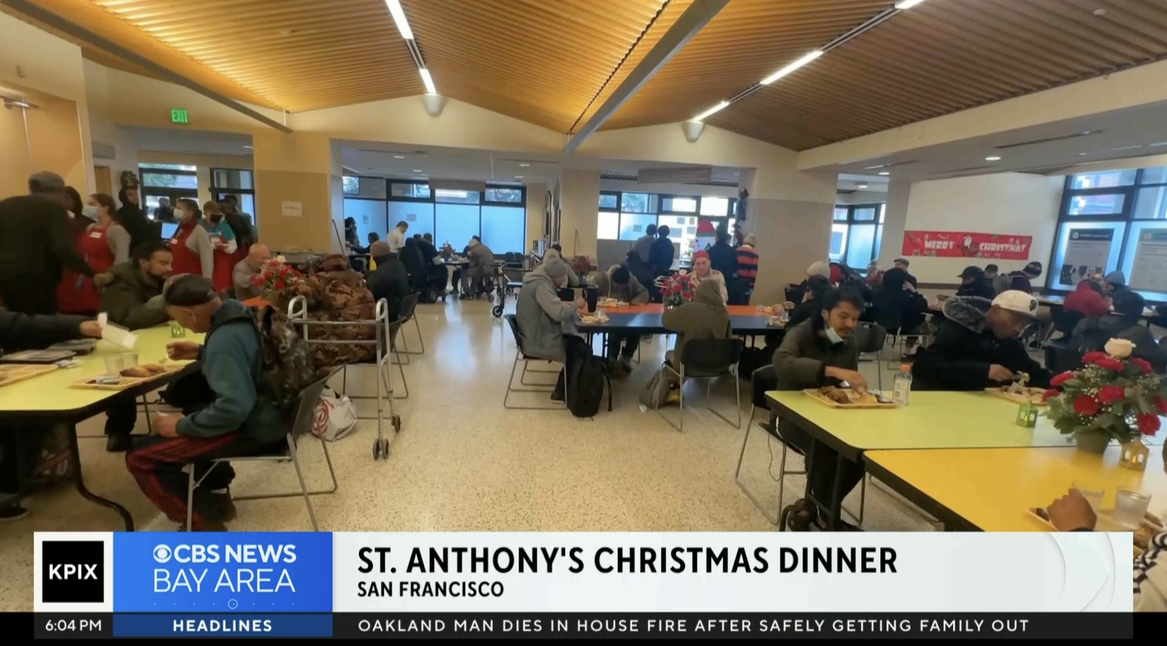 CBS News Bay Area: St. Anthony’s Serves Christmas Dinner