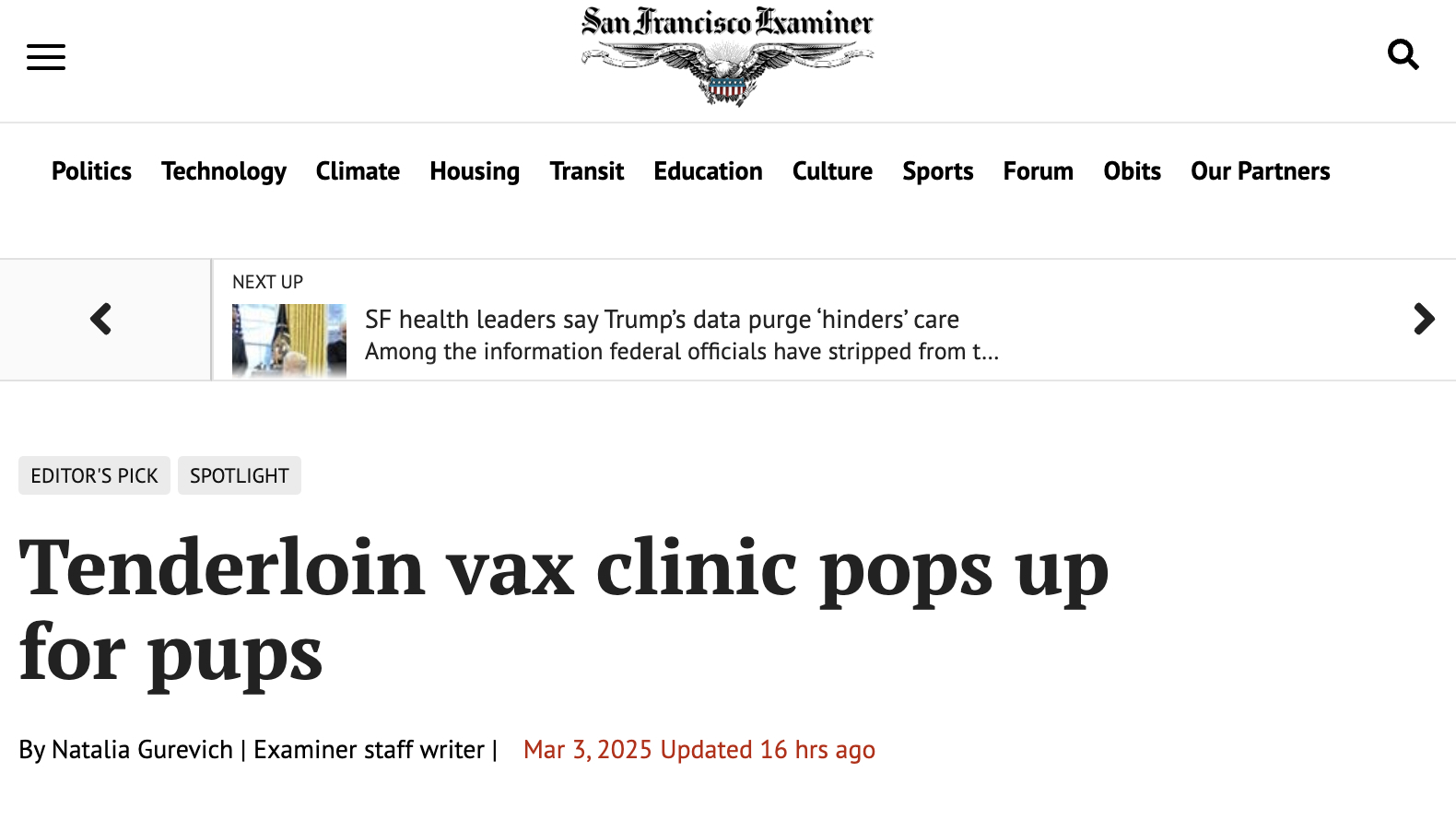 SF Examiner: St. Anthony’s hosts free Parvo vaccine clinic