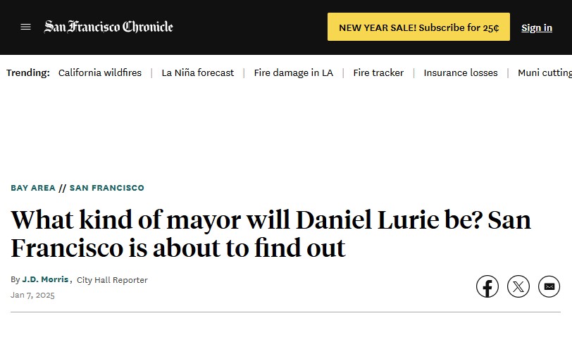 SF Chronicle: What kind of mayor will Daniel Lurie be? S.F. is about to find out